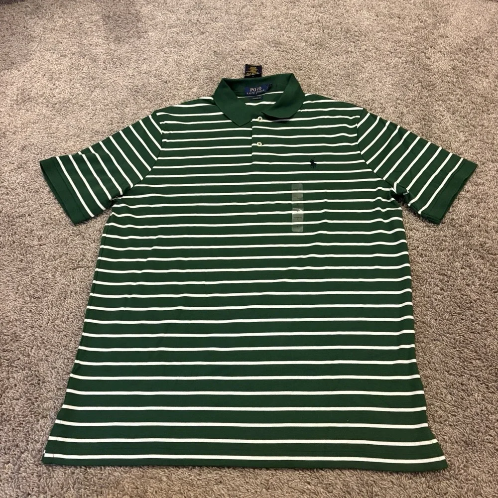 LOT OF 2 NEW Polo Ralph Lauren Men's L Classic Fit Stripe Polo Shirt Black Green